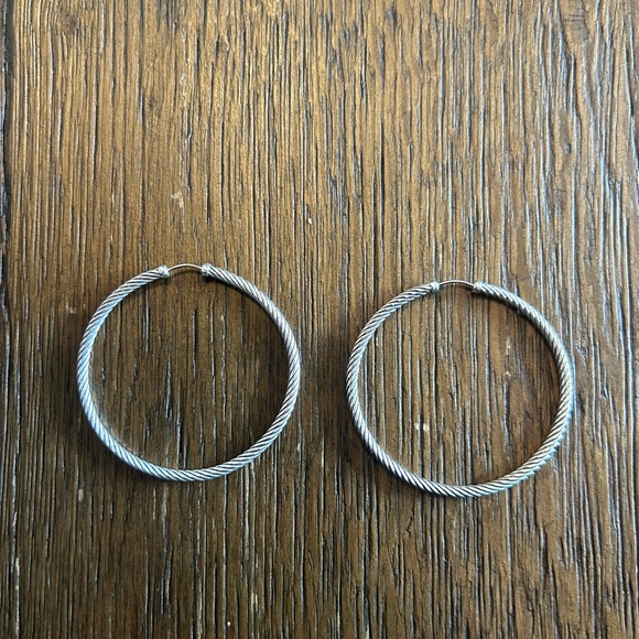 David Yurman Sterling Silver Cable Hoops - 2” ID - Picture 3 of 3